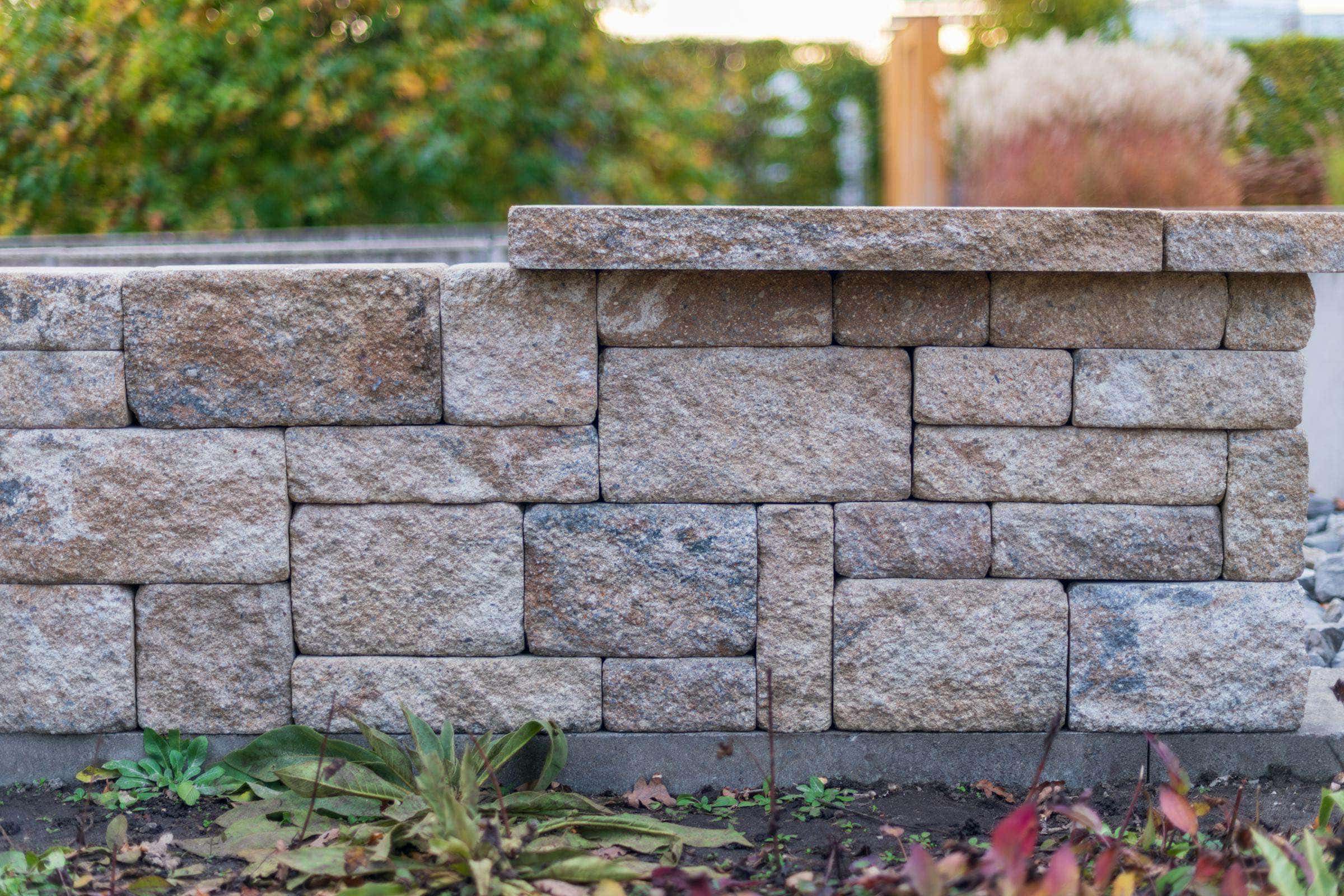 Block retaining wall in warm evening light